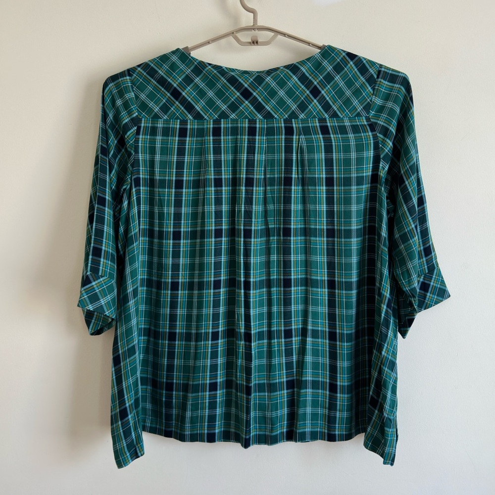 J. Jill Green Blue Plaid Tunic Top 3X NWT Boatneck 3/4 Sleeve Pocket Plus Sz - Picture 4 of 10